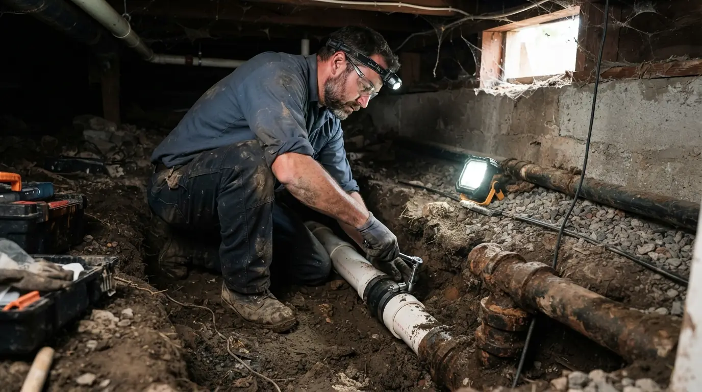 Sewer line repair excavation at a San Jose home