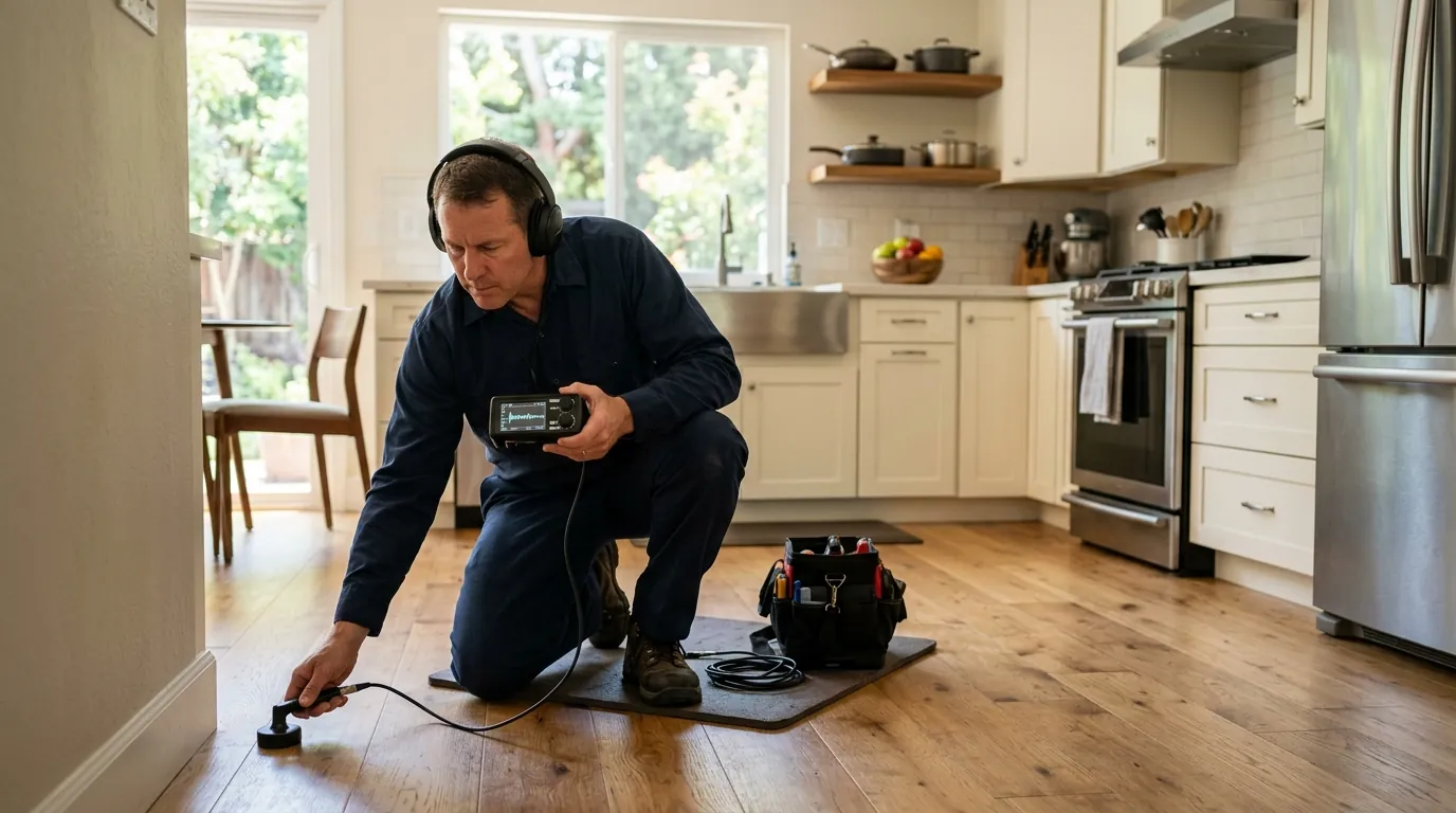 Plumber locating a leak in a Milpitas home