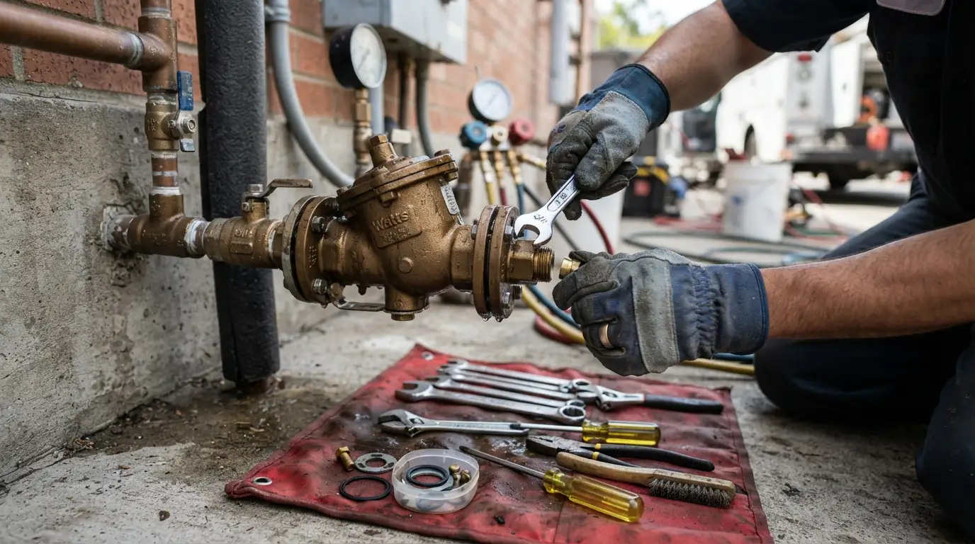 Backflow test gauge on a device at a San Jose property
