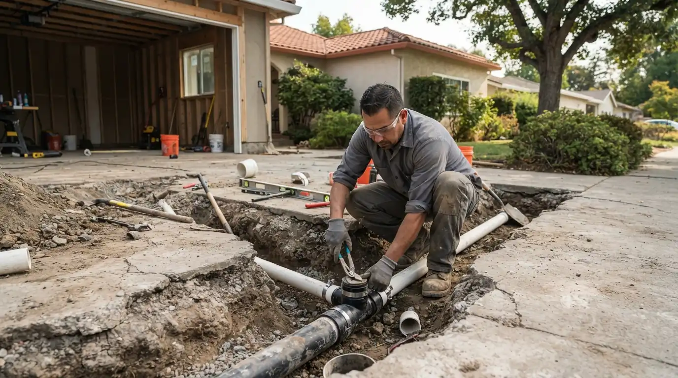 ADU plumbing rough-in at a San Jose backyard unit