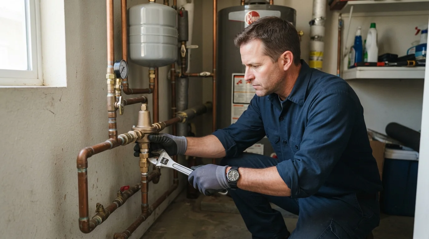 Plumber replacing a pressure regulator at a San Jose home