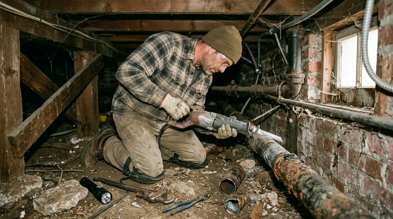 Plumber replacing galvanized pipe in a Rose Garden home