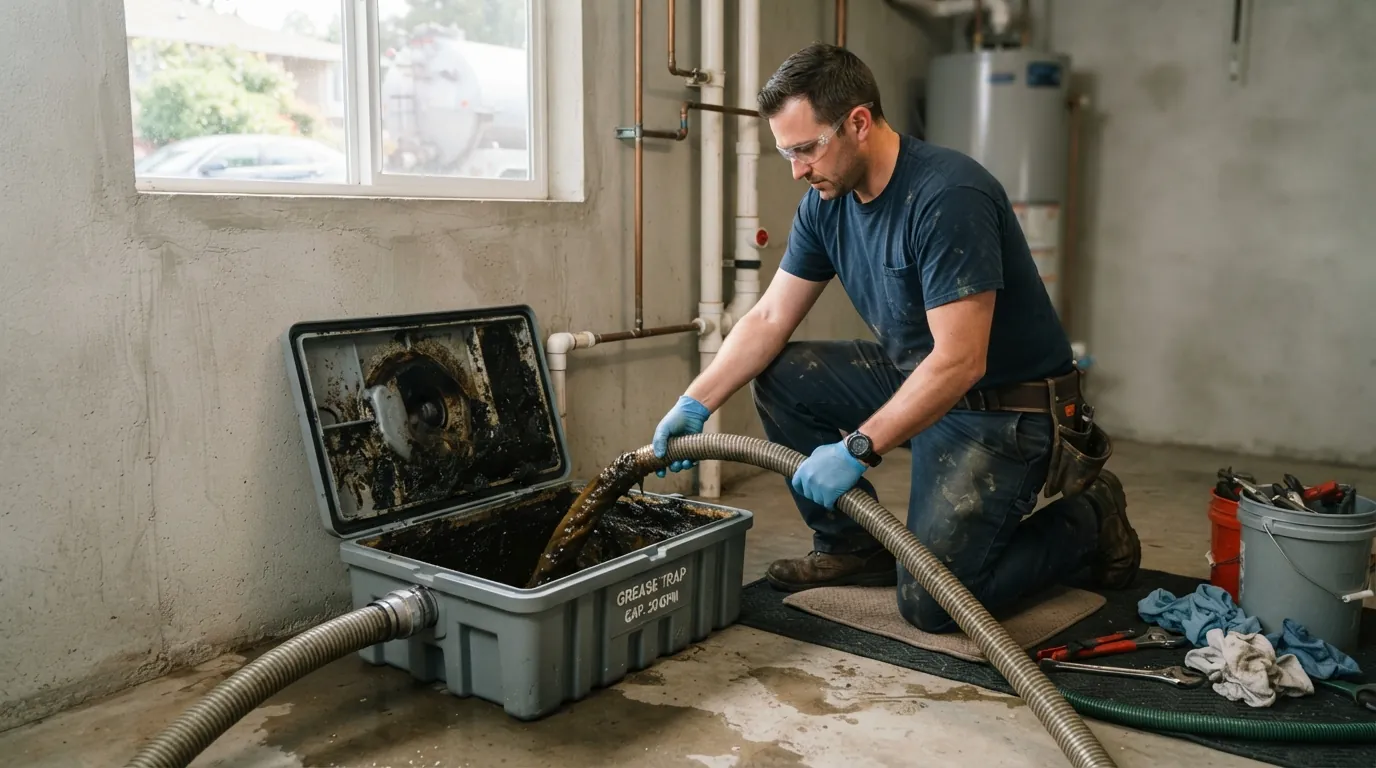 Grease trap cleaning at a commercial kitchen in San Jose