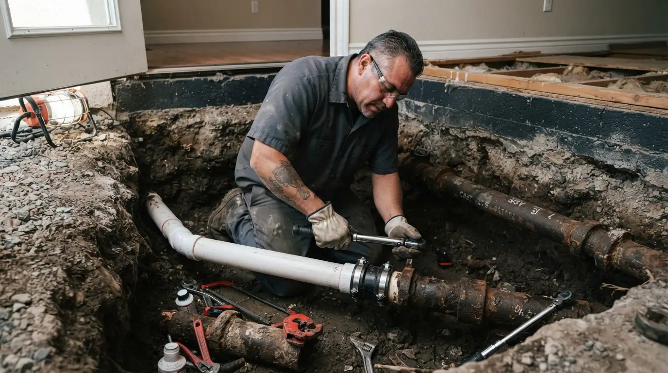 Cast iron drain replacement in progress in a San Jose home