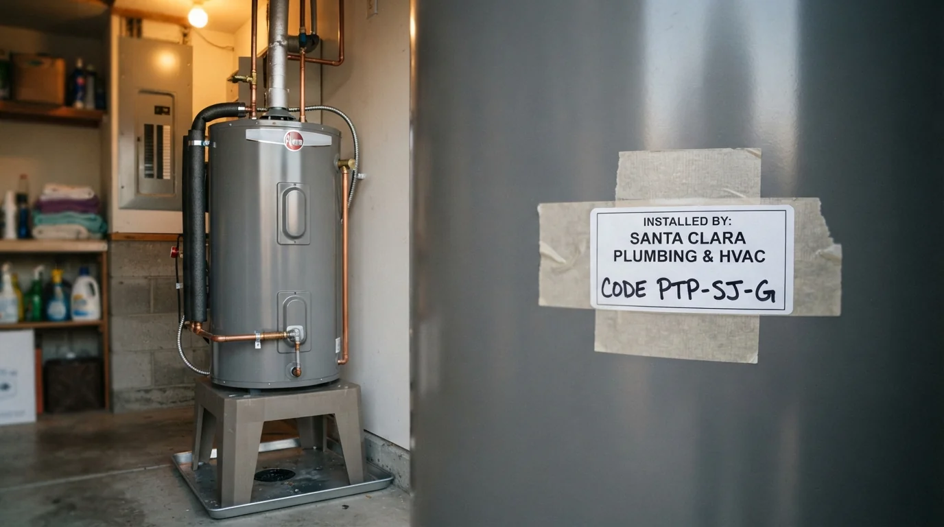 Heat pump water heater installed in a Santa Clara County garage
