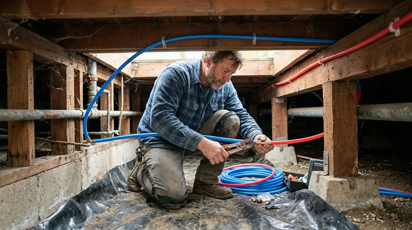 Plumber repiping a Campbell home through the crawl space