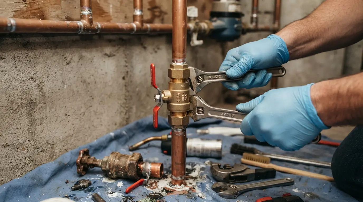 Seized gate valve at the main water line of a San Jose home