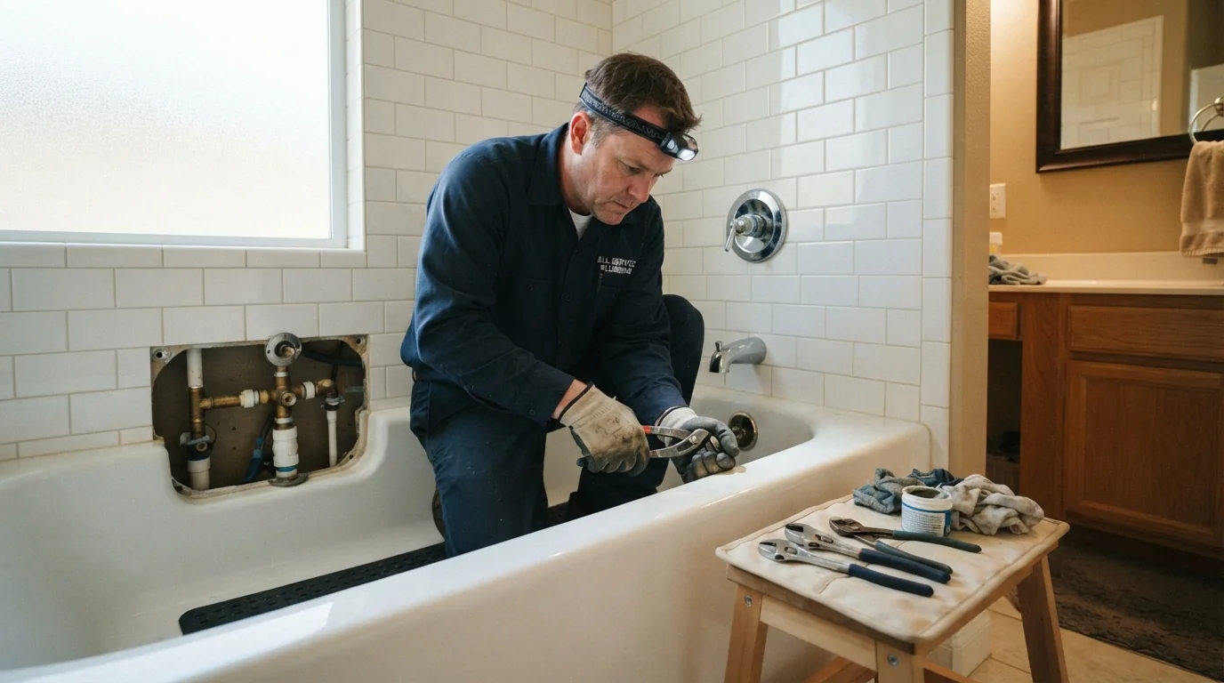 New bathtub being installed in a San Jose bathroom