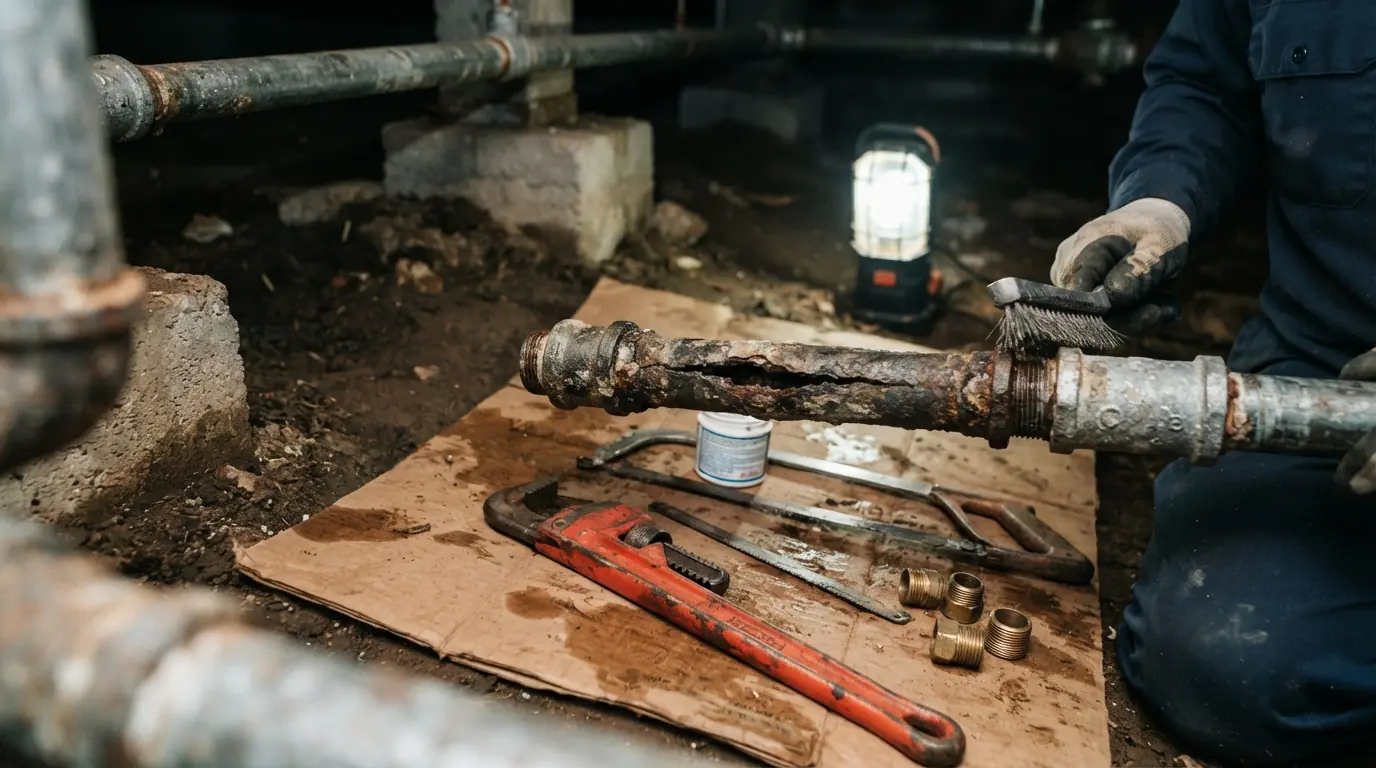 Pinhole leak in a copper pipe in a San Jose crawl space
