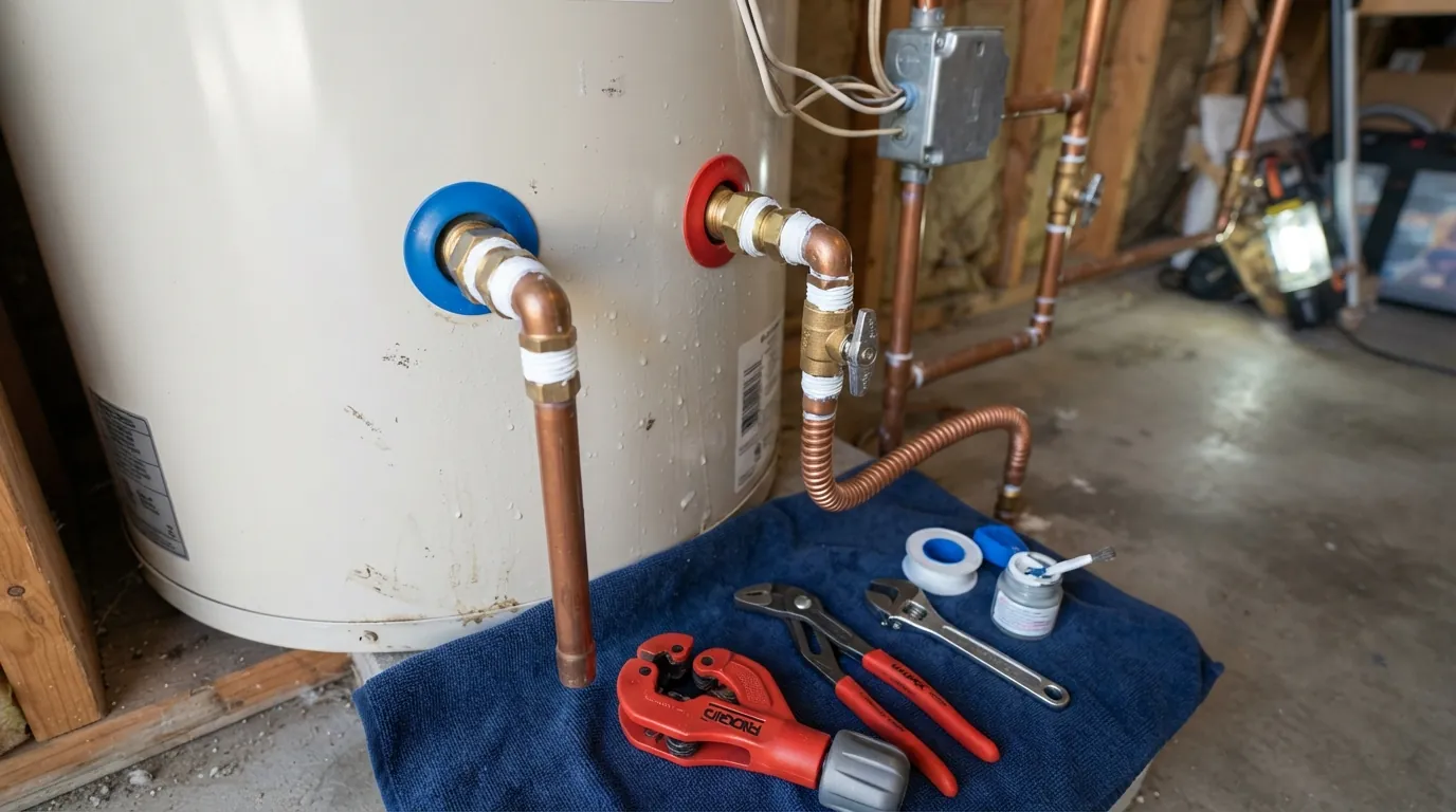 New 50 gallon gas water heater installed in a San Jose garage