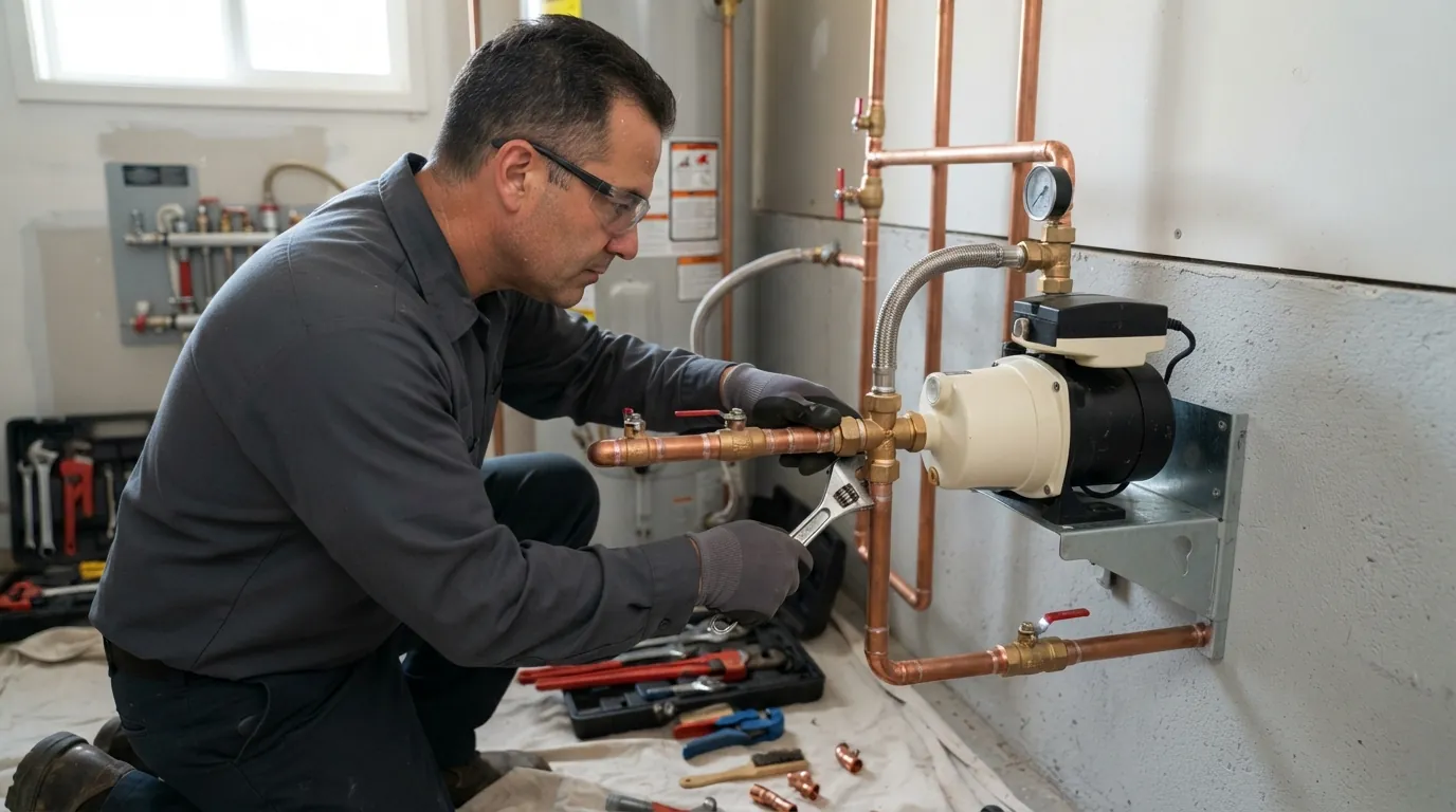 Water pressure booster pump installation at a San Jose home