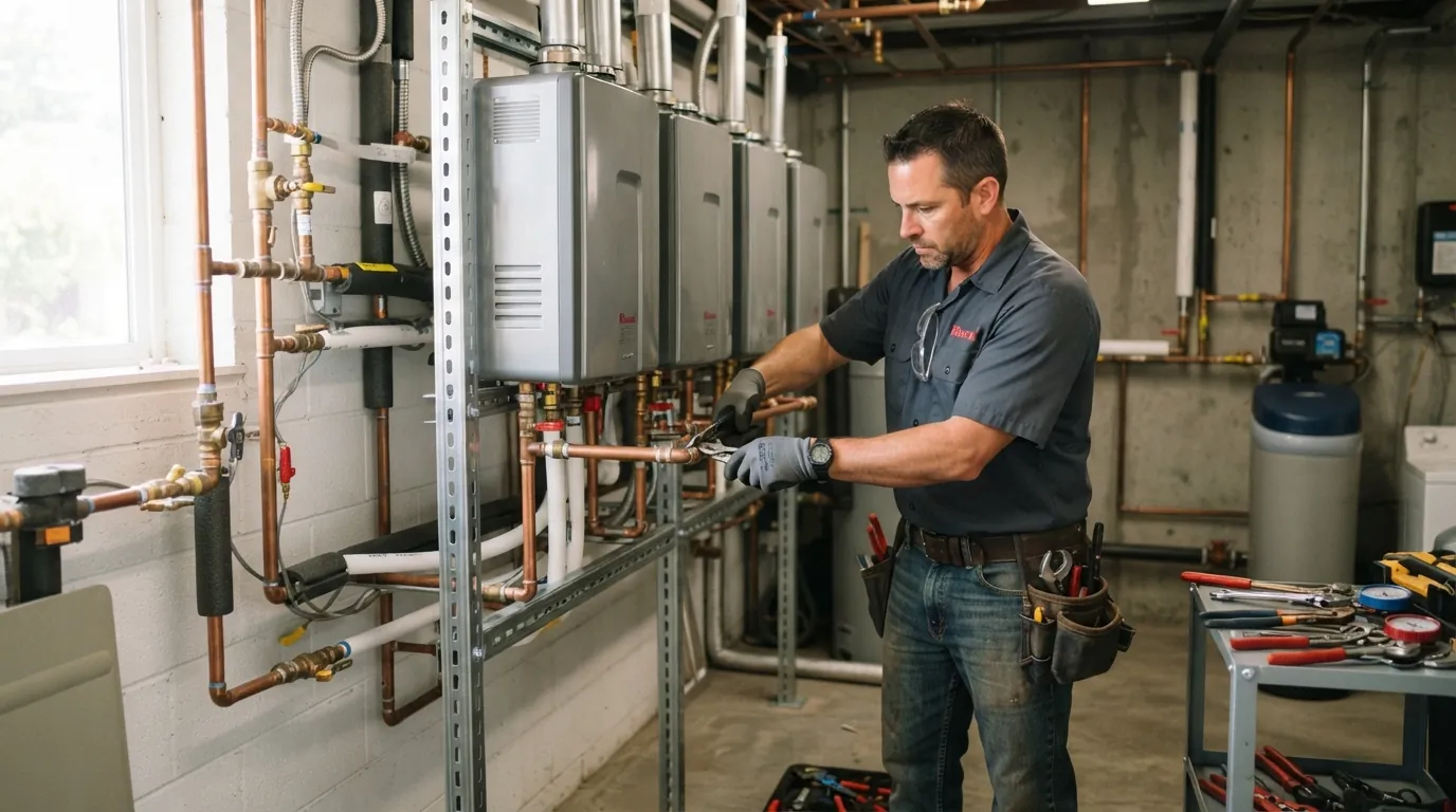 Commercial water heater installation in a San Jose building