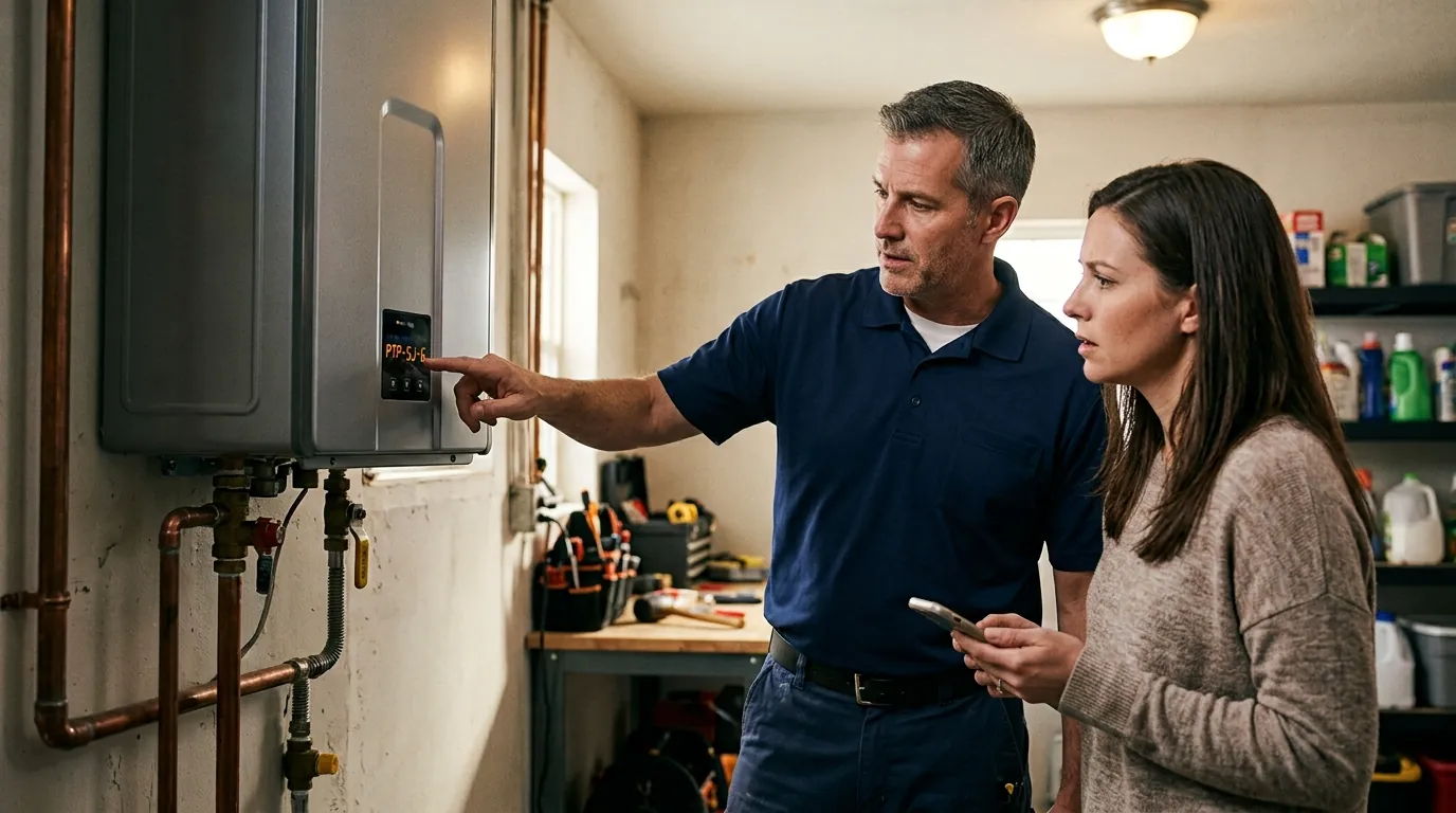 Rinnai tankless water heater display showing an error code