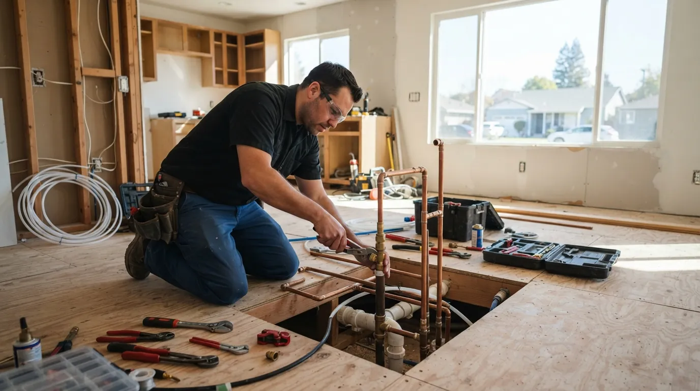 Kitchen remodel plumbing rough-in in a San Jose home