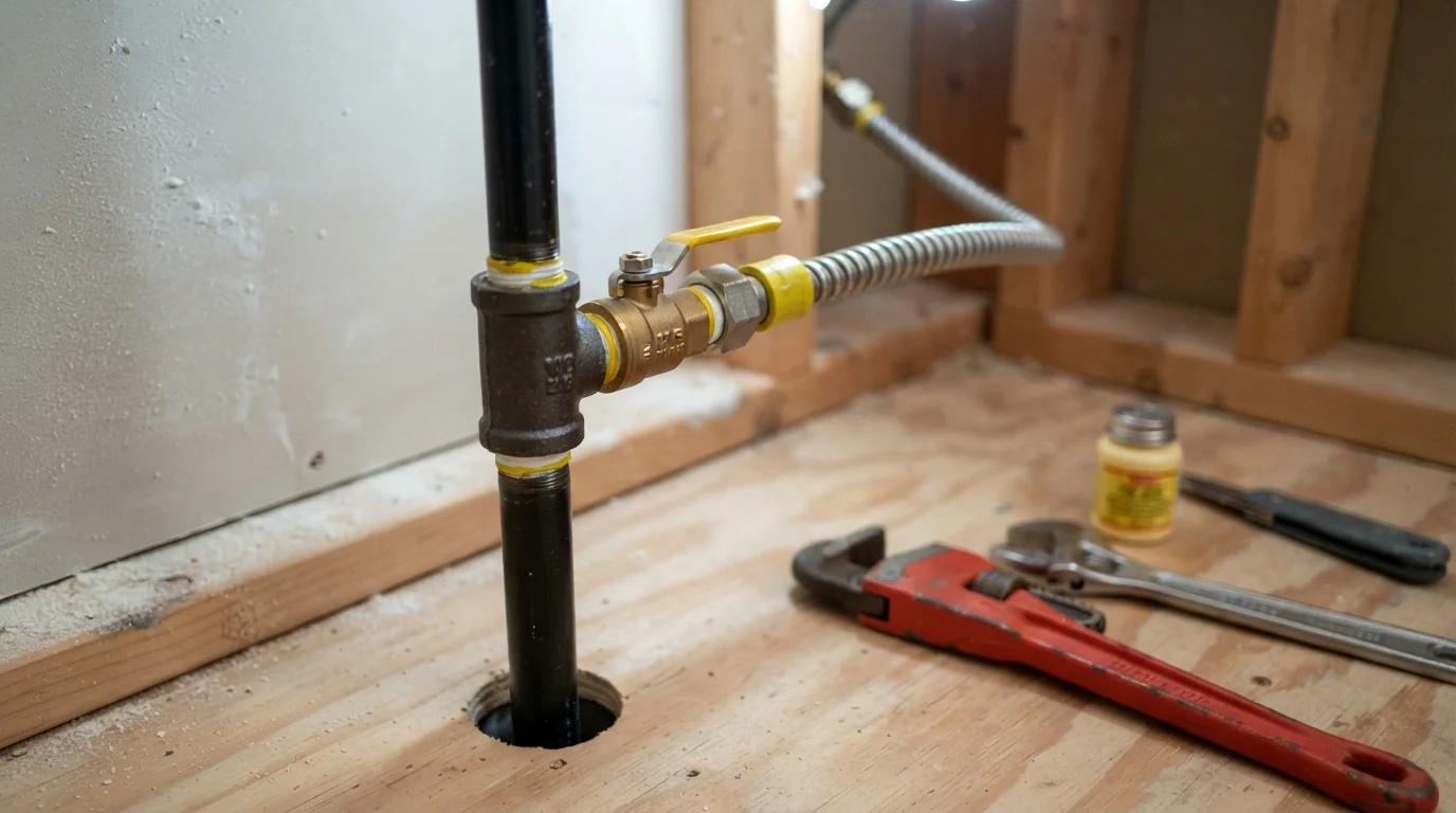 Plumber testing gas fittings for leaks in a San Jose home