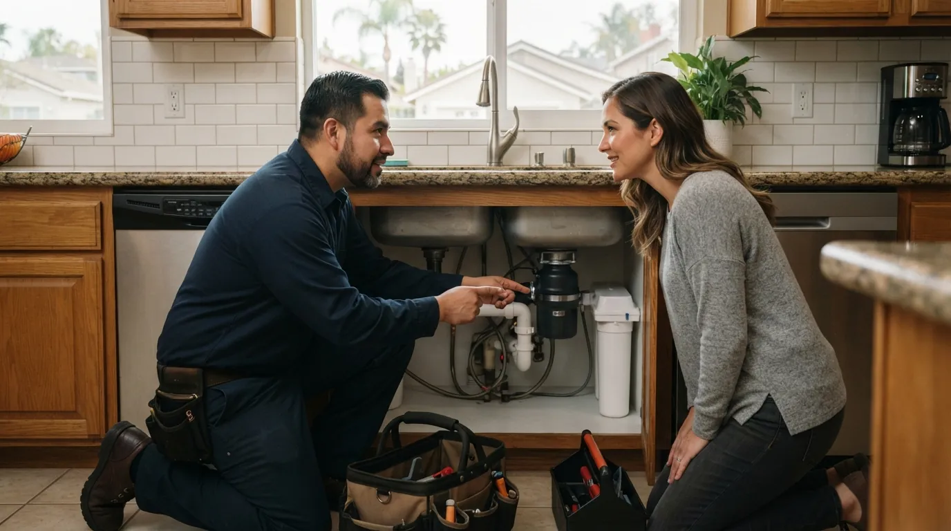 Plumber reviewing a written scope with a San Jose homeowner
