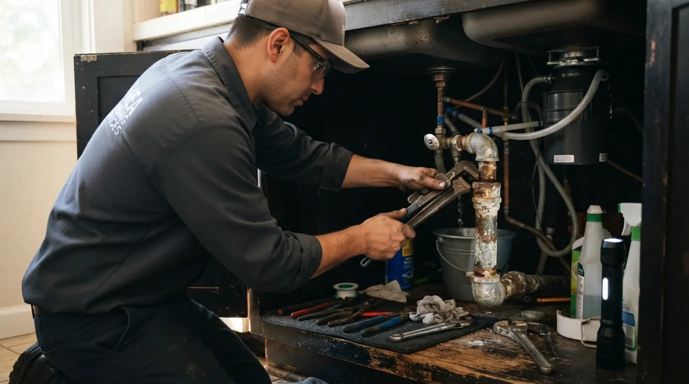 Plumber testing water pressure at a San Jose home